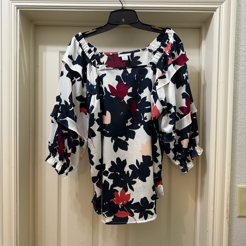 Liz Claiborne Black and Red Floral Blouse